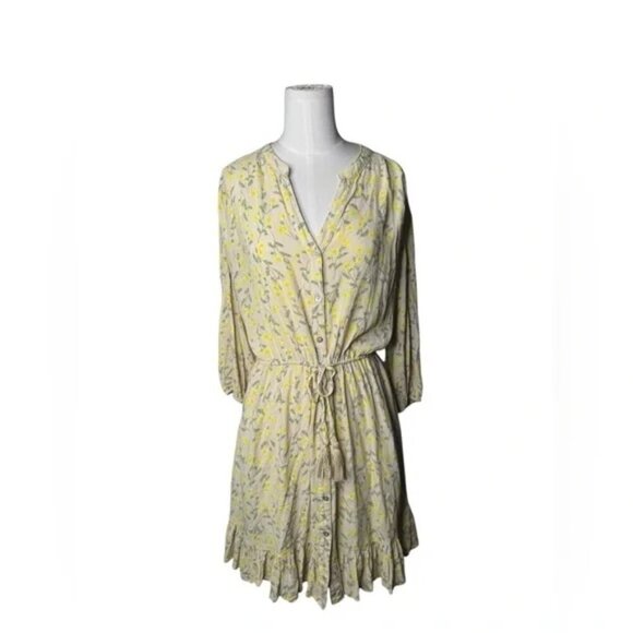 lovestitch Boho Long Sleeve Floral Yellow Mini Dress - Picture 5 of 5